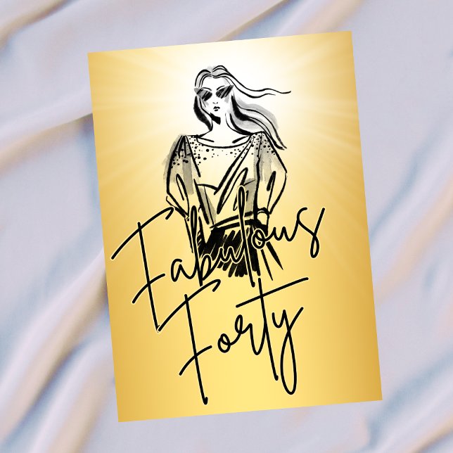 Fabulous Forty Woman Gold Sketch 40th Birthday Inbjudningar (Skapare uppladdad)