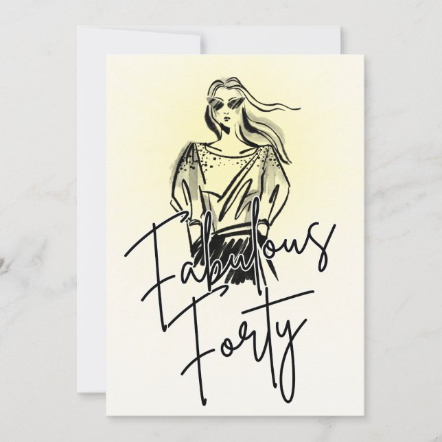 Fabulous Forty Woman White Sketch 40th Birthday Inbjudningar (Framsida)