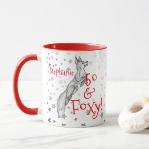Fabulous Foxy 50:e födelsedag svart vit räv Mugg
