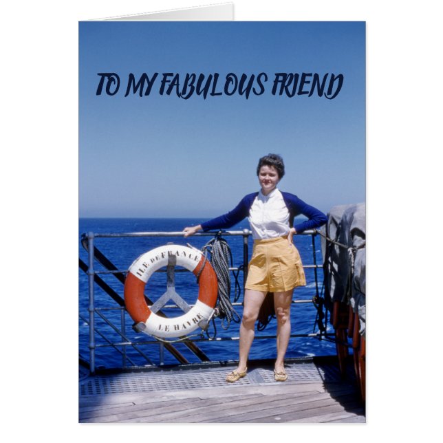 Fabulous Friend Retro Birthday Dam Nautical Hälsningskort (Framsidan)