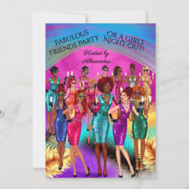 Fabulous Friends Party Girls Night Out Colorful Inbjudningar