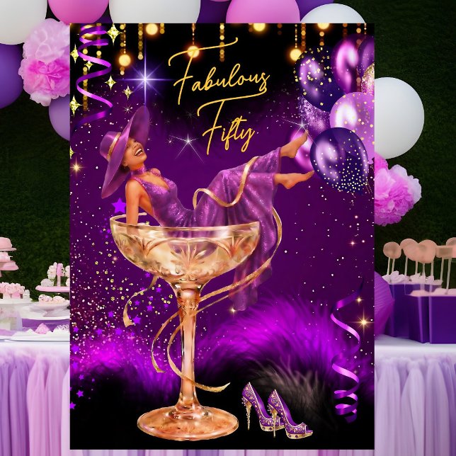 Fabulous Fun Birthday Purple Champagne Glass Inbjudningar (Skapare uppladdad)