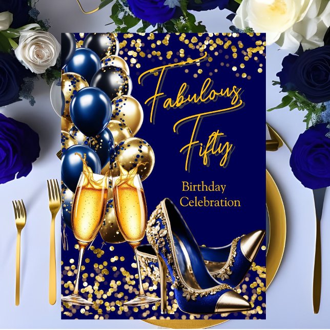 Fabulous Glitter Royal Blue Guld-klackar Champagne Inbjudningar (Skapare uppladdad)