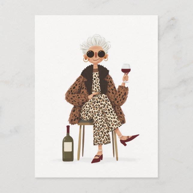 Fabulous Grandma in Leopard Stil Vykort (Framsida)