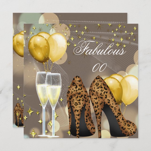 Fabulous Guld Beige Leopard Champagne Party Inbjudningar (Fram/baksida)