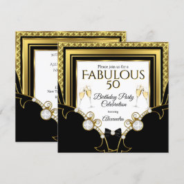 Fabulous Guld Jewel Black Champagne Födelsedagsfes Inbjudningar