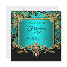 Fabulous Guld Teal BLUE Black 21:a födelsedagen Pa