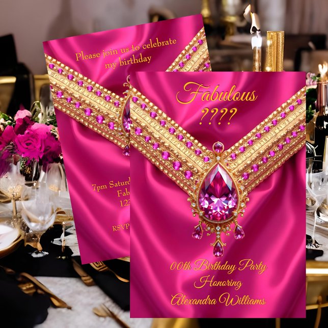 Fabulous Hot Pink Silk Gold Diamonds Birthday Inbjudningar (Skapare uppladdad)