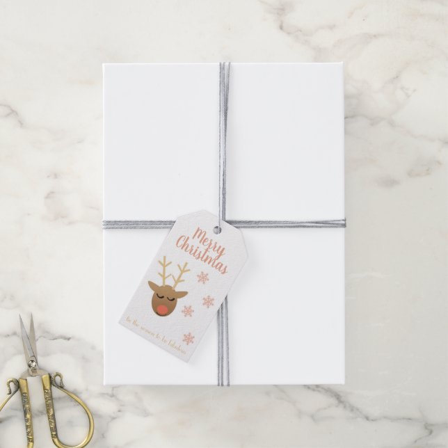 Fabulous jul Reindeer Rosa Guld Presentetikett (Med Snöre)