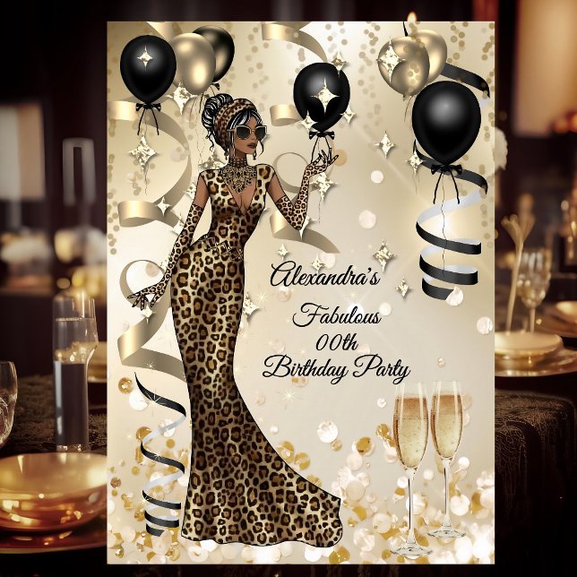 Fabulous Leopard Birthday Celebration Champagne Inbjudningar (Skapare uppladdad)