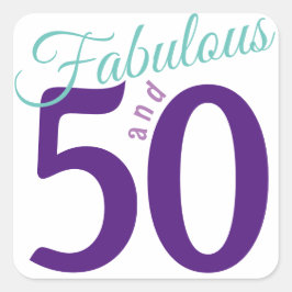 Fabulous Lila Teal Simple Modern 50:e födelsedagen Fyrkantigt Klistermärke