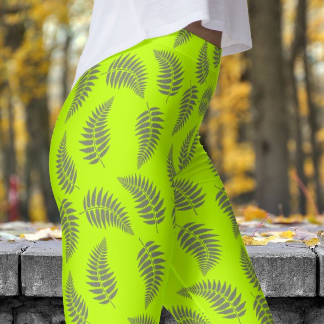 Fabulous Lime Green Fern Mönster Leggings (Bitter Lime Fern Pattern Leggings)