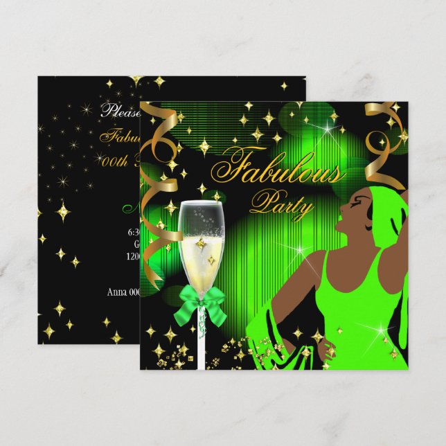Fabulous Lime Green Glitter Diva Birthday Inbjudningar (Fram/baksida)