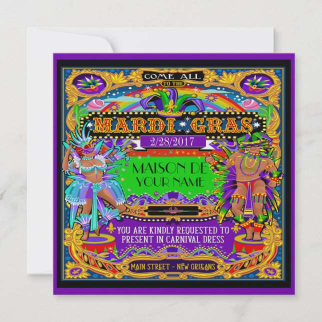 FABULOUS Mardi Gras Carnival-inbjudan Inbjudningar (Framsida)