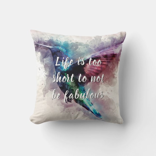 Fabulous Motivational Watercolor Hummingbird Kudde (Framsida)