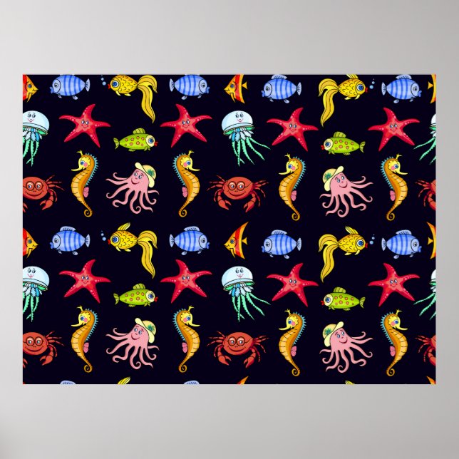 Fabulous nautical mönster med en roligt orange sea poster (Framsidan)