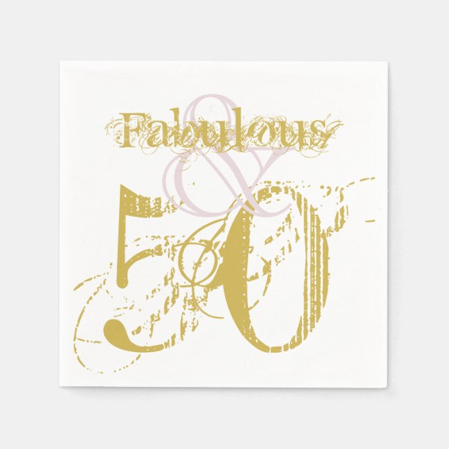 Fabulous och 50 Eleganters Guld Rosa Birthday Henn Pappersservett (Framsidan)