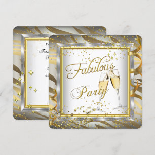 Fabulous Party Champagne Zebrastreck Guld Silver 2 Inbjudningar