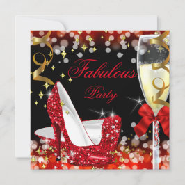 Fabulous Red Glitter High Heel Birthday Inbjudningar