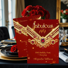 Fabulous Red Gold Diamonds Elegant Birthday Party Inbjudningar