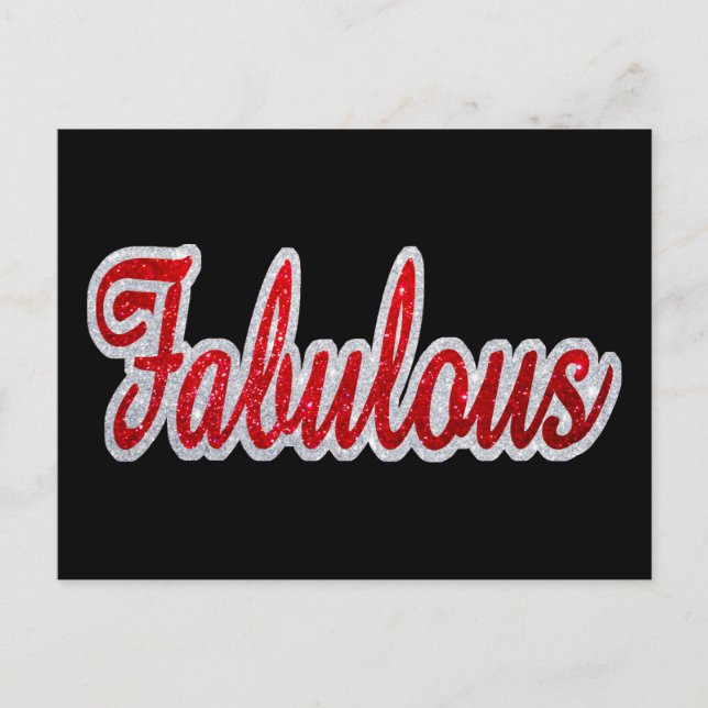 Fabulous - Röd & Silverglitter Vykort (Framsida)