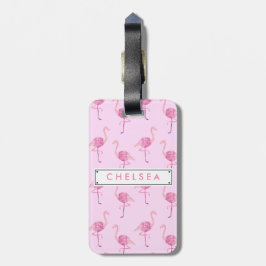 Fabulous Rosa Flamingo Watercolor Mönster Bagagebricka