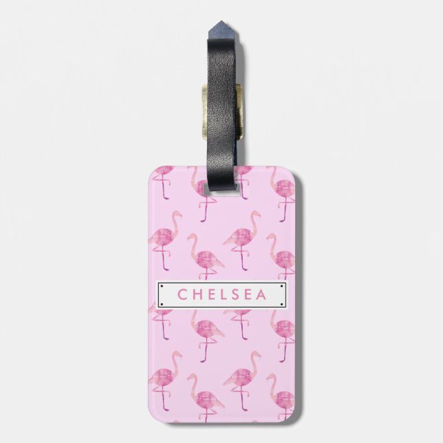 Fabulous Rosa Flamingo Watercolor Mönster Bagagebricka (Baksidan Lodrät)