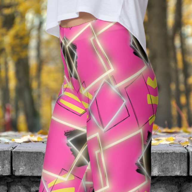 Fabulous Rosa Framed i Guld Mönster Leggings (Strawberry Pink framed in Gold Leggings)