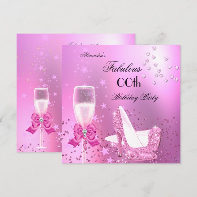 Fabulous Shimmer Ljus rosa Heels Birthday Inbjudningar (Fram/baksida)