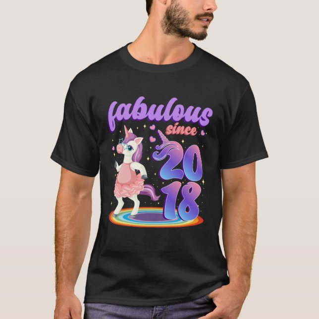 Fabulous Since 2018 Pretty Unicorn in Pink Dress F T Shirt (Framsida)