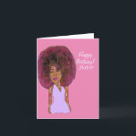 Fabulous Sister African American Grattis på födels Kort<br><div class="desc">Det här söta kortet har en afrikansk amerikansk kvinna med en lush Afro och periwinkle-klänning. Skicka det här coolan med ett varmt meddelande till din syster för att tala om för henne hur mycket du uppskattar henne.</div>