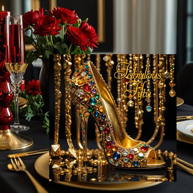 Fabulous Stiletto Glitter Red Blue Guld Jewels Inbjudningar (Skapare uppladdad)