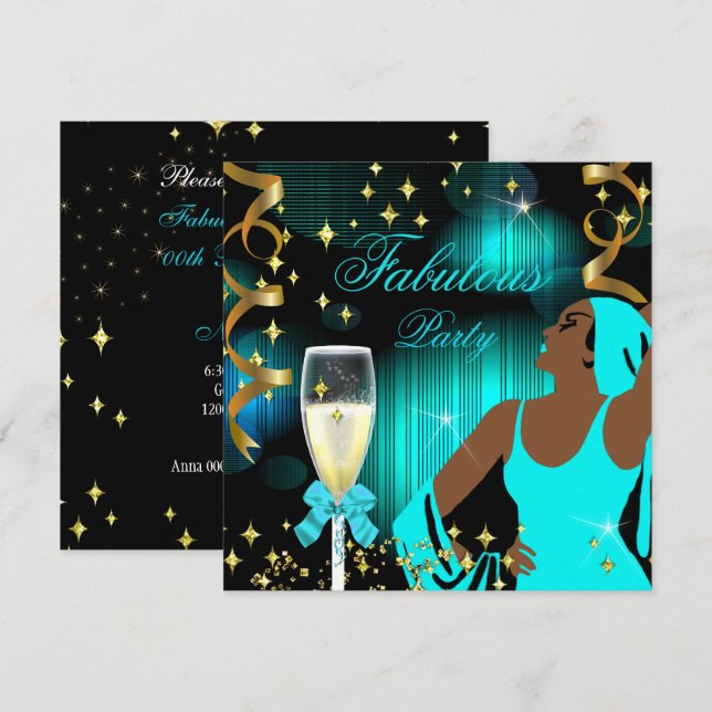 Fabulous Teal Blue Glitter Diva Birthday Inbjudningar (Fram/baksida)