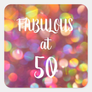 Fabulous vid 50 Rainbow Bokeh Square Sticker Fyrkantigt Klistermärke