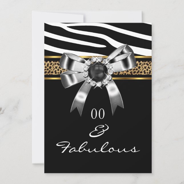 Fabulous Zebra Guld Black White Leopard Party Inbjudningar (Framsida)