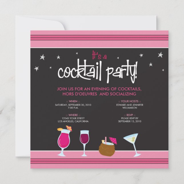 Fabulously festlig cocktailparty (fuschiaen) inbjudningar (Framsida)
