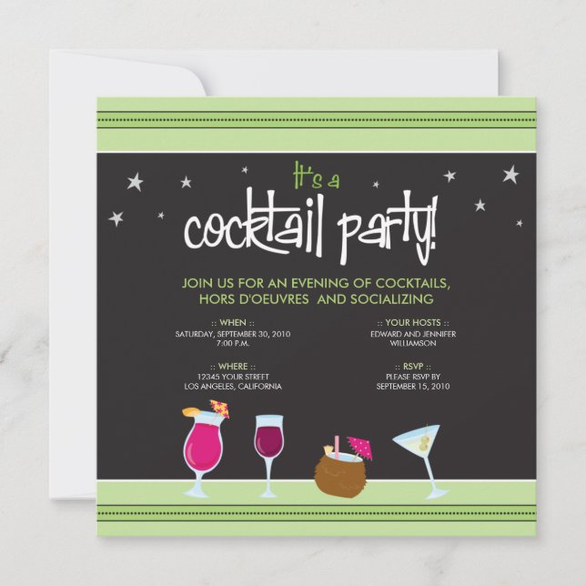 Fabulously festlig cocktailparty (limefruktgrönt) inbjudningar (Framsida)