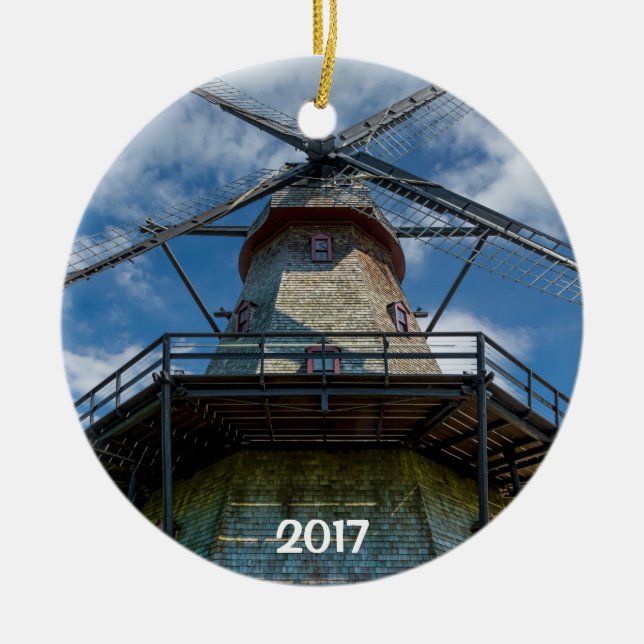 Fabyan Windmill och Fox River 2-sidig prydnad Julgransprydnad Keramik (Framsidan)