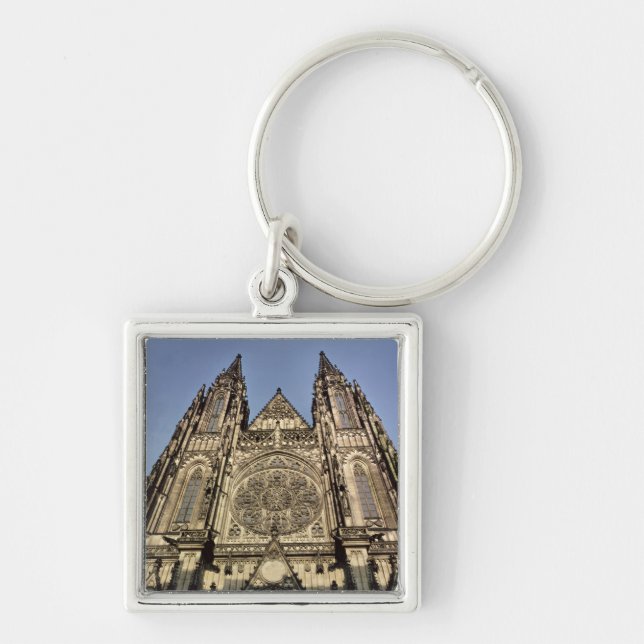 Facade av domkyrkan av St. Vitus Fyrkantig Silverfärgad Nyckelring (Framsidan)