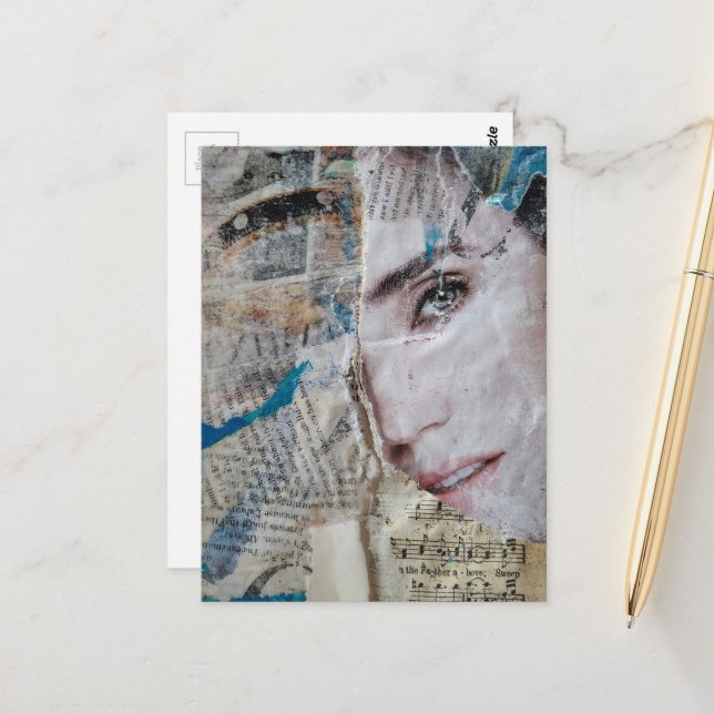 Face Abstract Mixed Media Collage Vykort (Fram/Back In Situ)