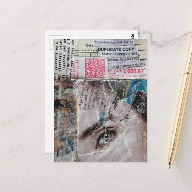 Face Account Abstract Mixed Media Collage Vykort (Fram/Back In Situ)