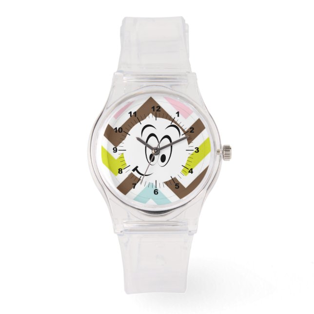 Face Eye Mönster Chic Chevron Rand Fred Öde Armbandsur (Framsida)
