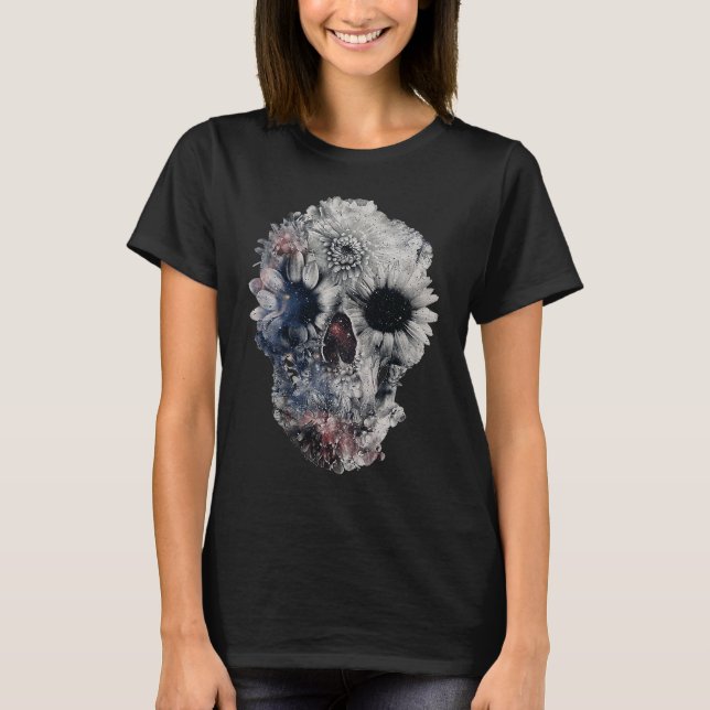 Face Floral Skull Skeleton Halloween Costume T Shirt (Framsida)
