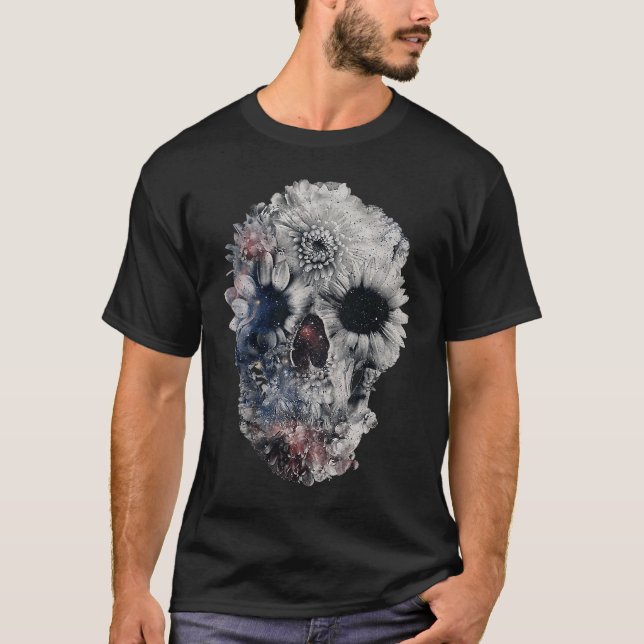 Face Floral Skull Skeleton Halloween Costume T Shirt (Framsida)