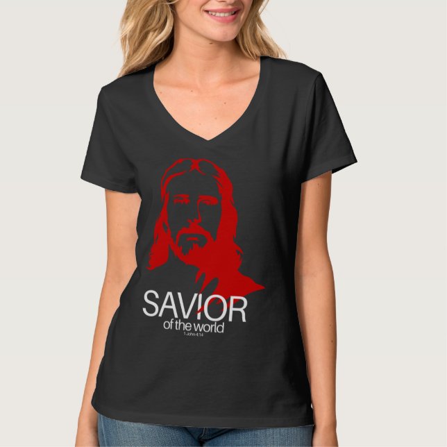 Face of Jesus Savior of the World  Christian Bible T Shirt (Framsida)