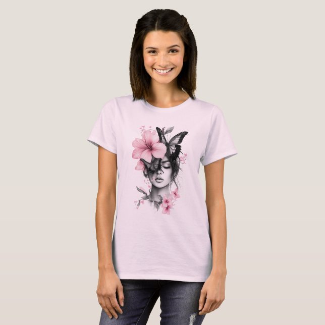 face woman nature butterfly t shirt (Hel framsida)