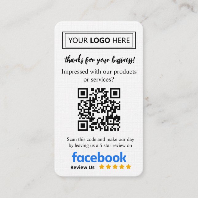 Facebook-granskningskort med logotyp och QR-kod Visitkort (Framsida)