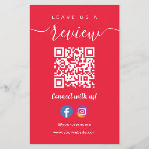 Facebook Instagram Qr Code Lämnar oss A Review Red Flygblad