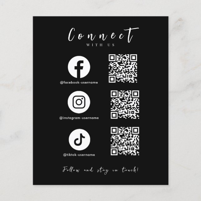 Facebook Instagram Tiktok QR Code Modern Black Flygblad (Framsidan)