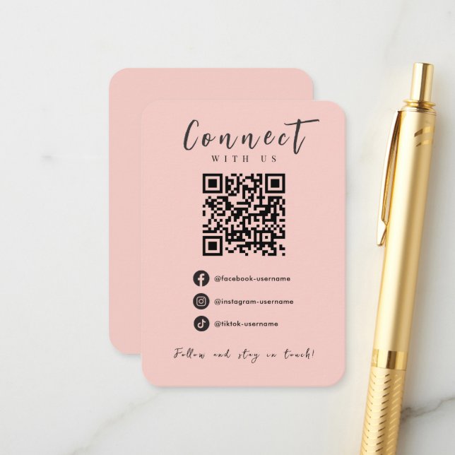 Facebook Instagram Tiktok  Rosa QR-kod Tilläggskort (Fram/Back In Situ)